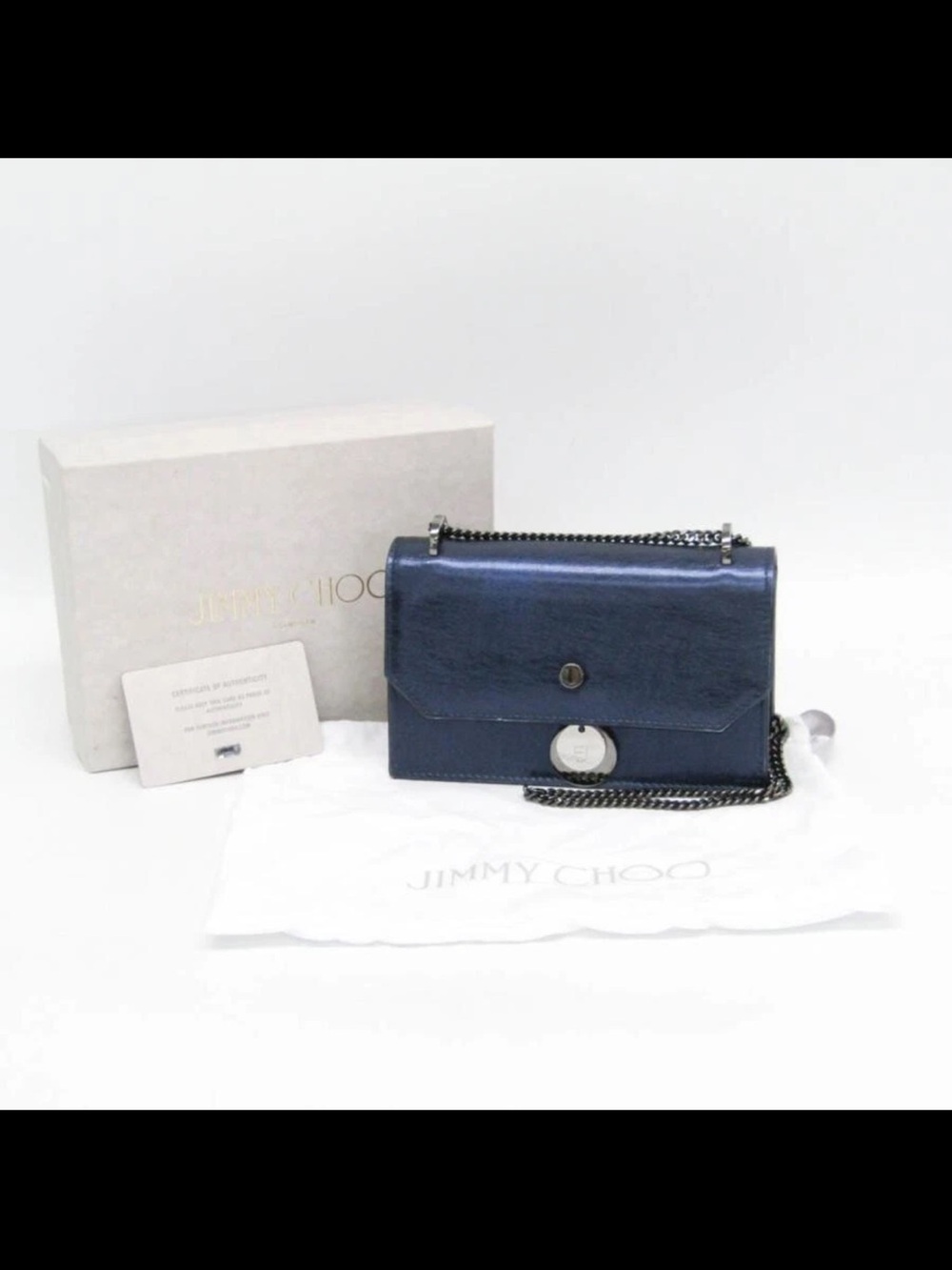 Jimmy Choo Metallic Navy Chain Crossbody Bag
